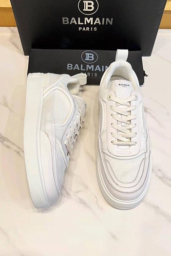 Комбинированные кроссовки Balmain белого цвета   
