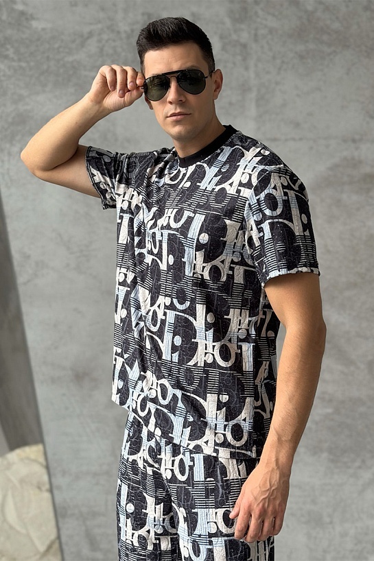 Мужская футболка Dior Oblique - Blue / White