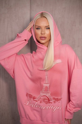 Женское оверсайз худи розового цвета Balenciaga   