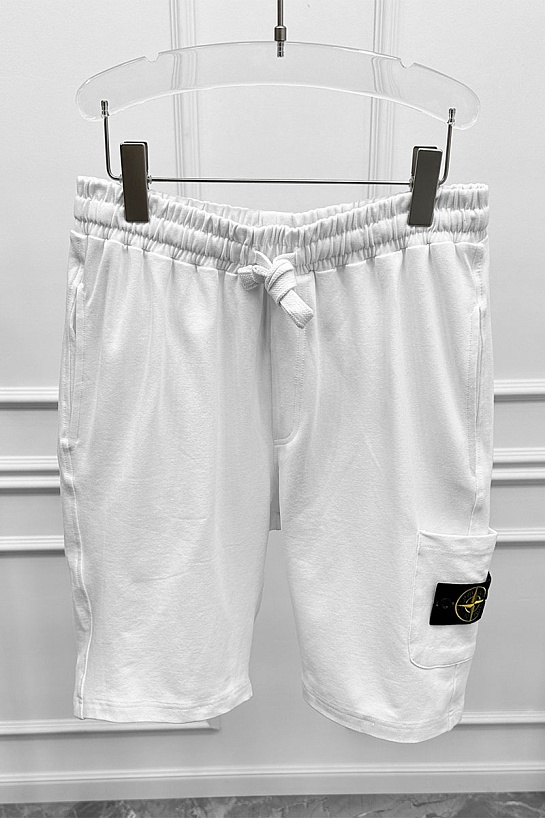 Мужские белые шорты Stone Island compass-patch