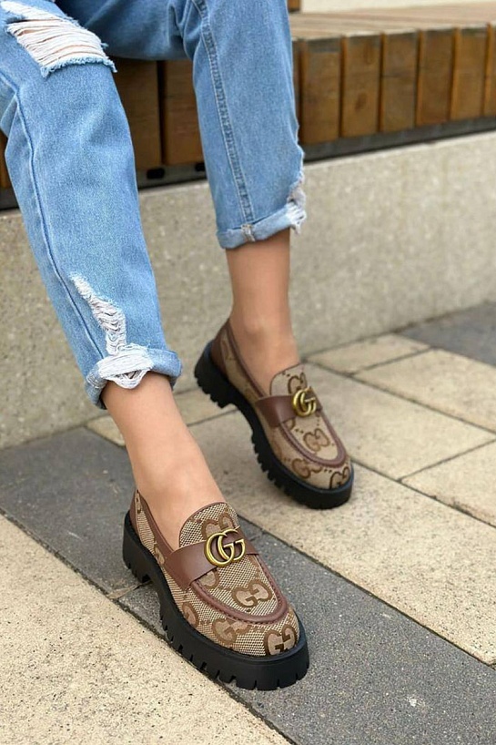 Женские лоферы Gucci Horsebit - Brown