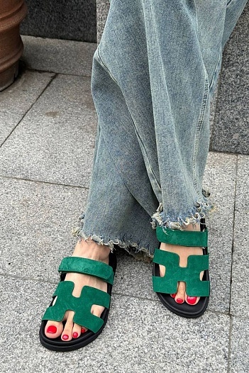 Женские замшевые сандалии Hermes Chypre - Green   