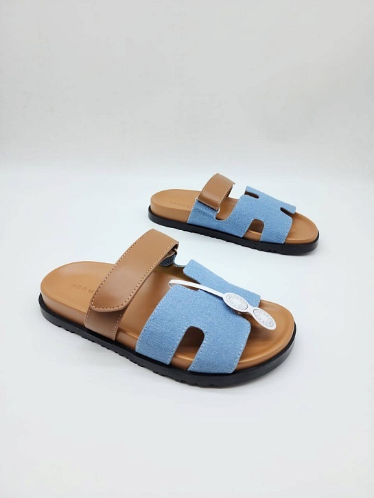 Женские кожаные сандалии Hermes Chypre - Blue / Brown