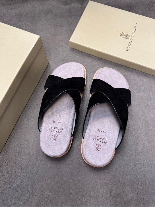 Замшевые шлёпанцы Brunello Cucinelli Crossover - Black