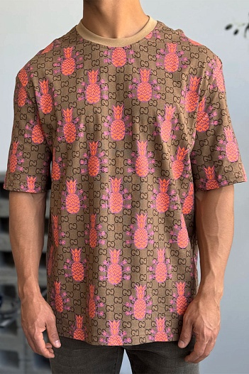 Брендовая оверсайз футболка Gucci Pineapples - Brown   