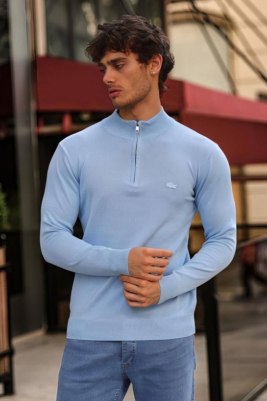 Мужской голубой джемпер Lacoste Zip Neck