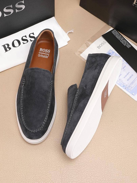 Замшевые лоферы Hugo Boss embossed logo - Grey