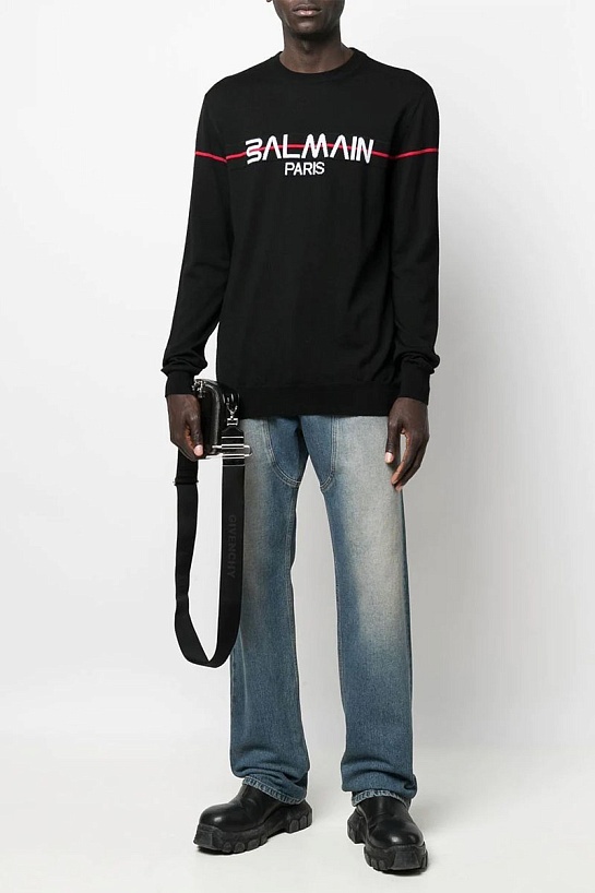 Чёрный джемпер Balmain intarsia logo jumper