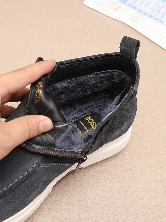 Замшевые лоферы с мехом Hugo Boss high-top - Grey