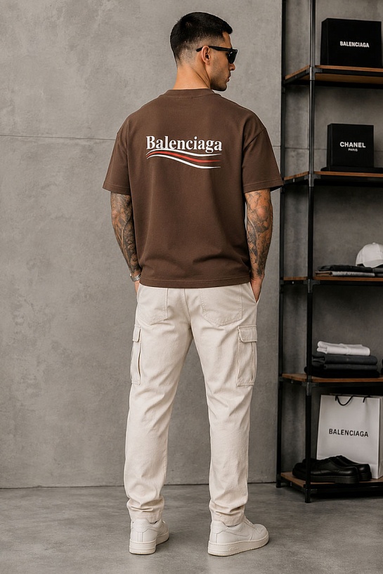 Оверсайз футболка Balenciaga Political Campaign - Brown