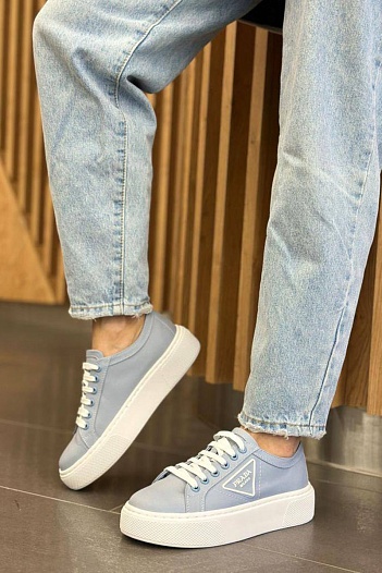 Женские текстильные кроссовки Prada - Blue   