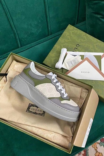 Мужские кожаные кроссовки Gucci - Grey   
