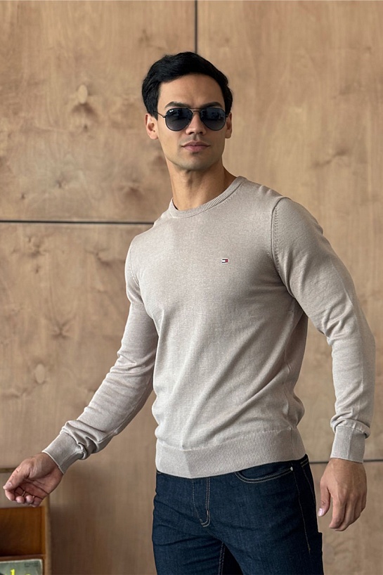 Мужская кофта Tommy Hilfiger бежевого цвета logo-embroidered