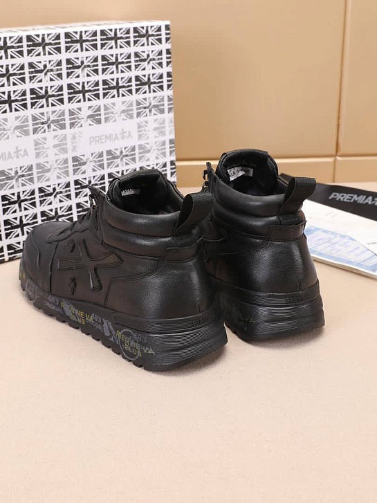 Кожаные кроссовки с мехом Premiata high-top - Black