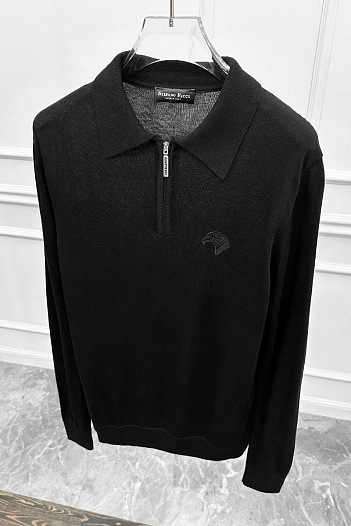 Чёрное поло с длинным рукавом Stefano Ricci zip-up   