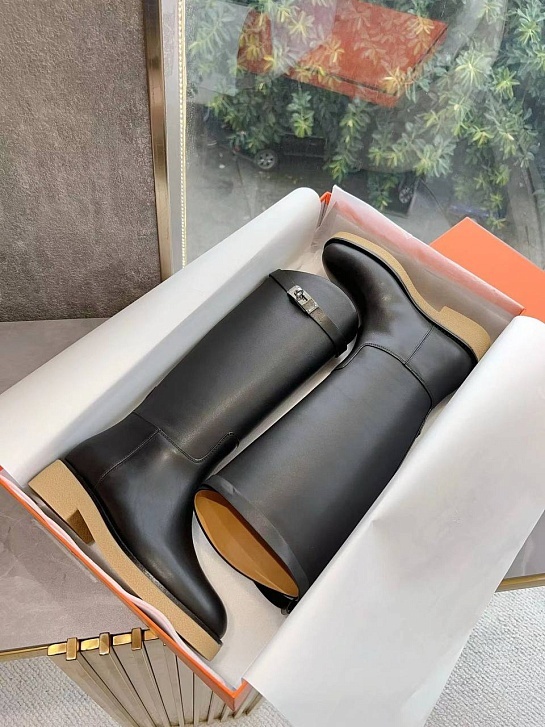 Женские кожаные сапоги Hermes Premium - Black