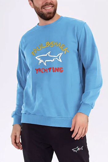 Свитшот голубого цвета Paul & Shark logo-print   