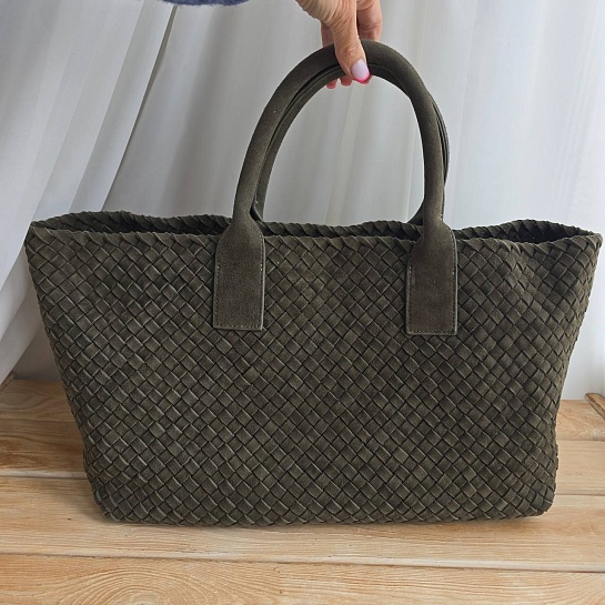 Замшевая сумка Bottega Veneta Cabat 40x28 см - Green
