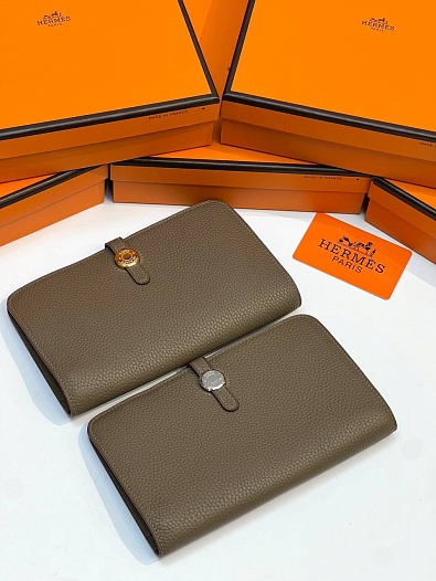 Кожаный кошелёк Hermes Dogon Duo - Grey 19.5x12 см   