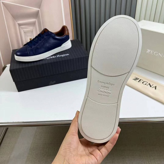 Кожаные кроссовки Ermenegildo Zegna синего цвета