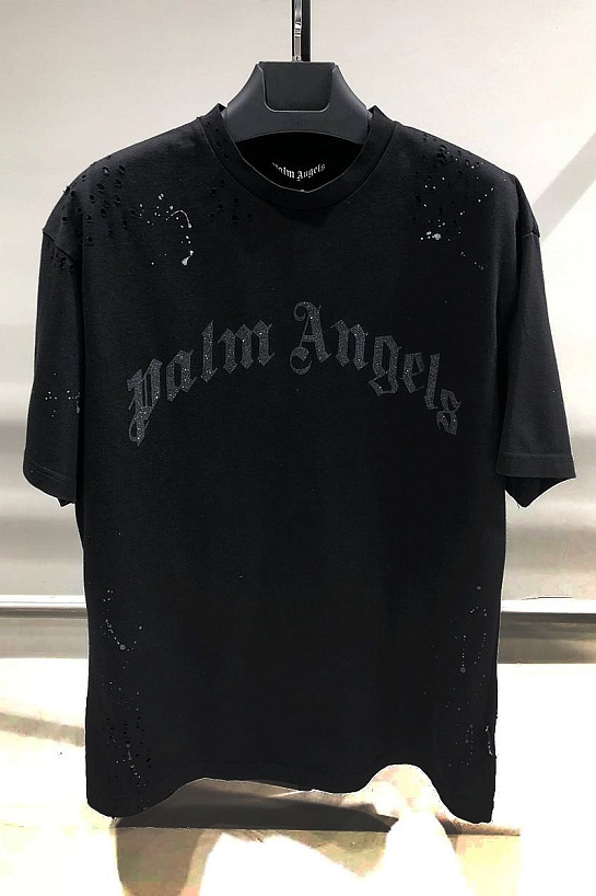 Чёрная оверсайз футболка Palm Angels Glittered logo
