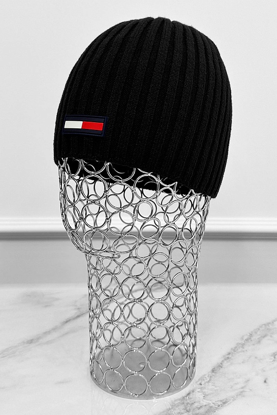 Мужская чёрная шапка Tommy Hilfiger logo-patch