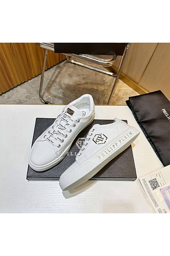 Мужские кожаные кроссовки Philipp Plein белого цвета   