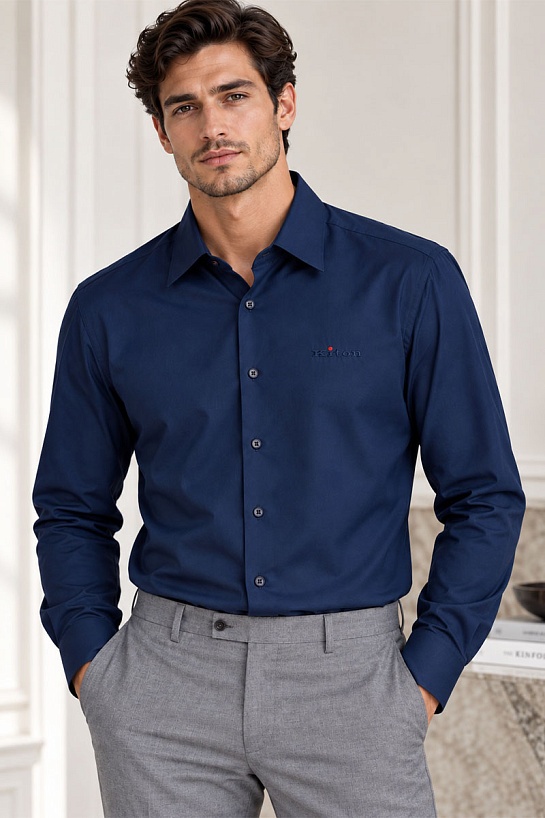 Мужская тёмно-синяя рубашка Kiton premium
