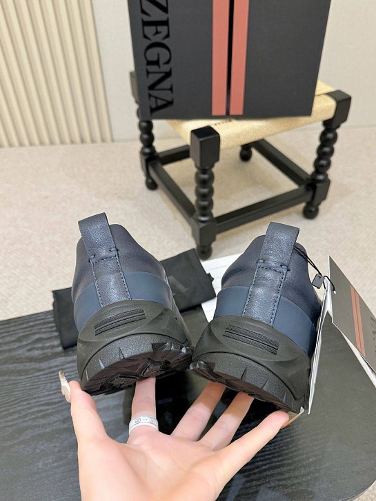 Кожаные кроссовки Zegna Triple Stitch Monte - Blue