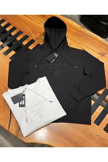 Мужское чёрное худи Prada logo-embroidered   
