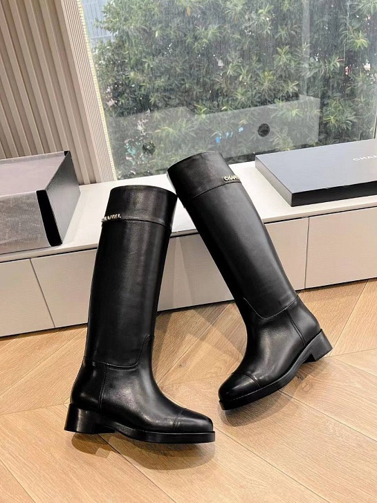 Женские кожаные сапоги Chanel Premium - Black