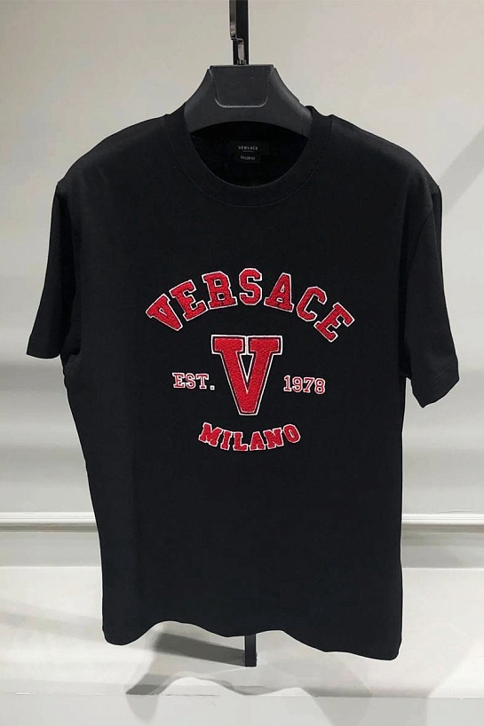 Чёрная футболка Versace Varsity Logo