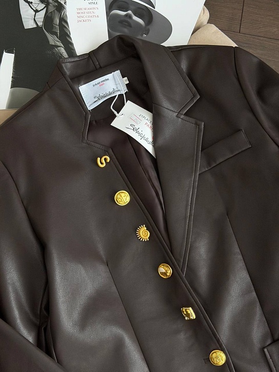 Женский пиджак из эко кожи Schiaparelli Premium - Brown