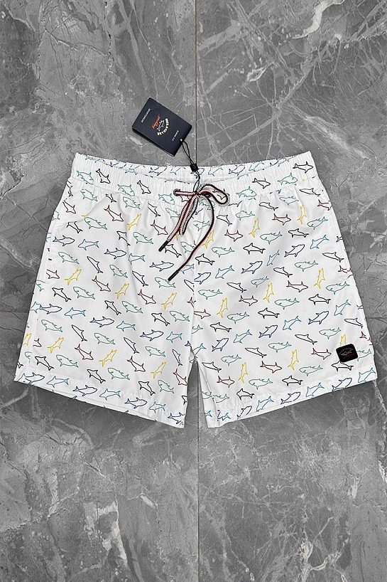 Мужские белые шорты Paul & Shark shark-print