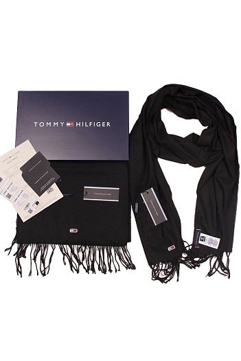 Чёрный шарф Tommy Hilfiger logo-embroidered 185х35 см   