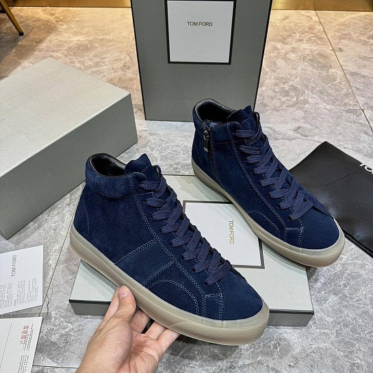 Замшевые кроссовки с мехом Tom Ford high-top - Navy