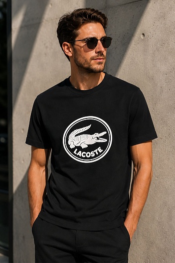 Мужская чёрная футболка Lacoste logo-print   