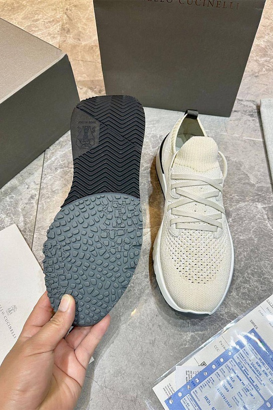 Текстильные кроссовки Brunello Cucinelli бежевого цвета