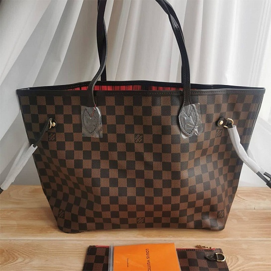 Женская кожаная сумка Louis Vuitton Neverfull MM Damier Ebene 33x30 см