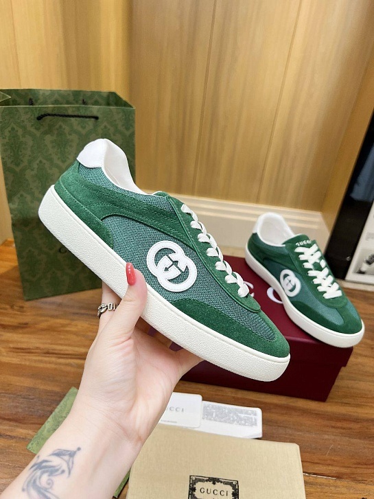 Женские замшевые кеды Gucci Premium - Green
