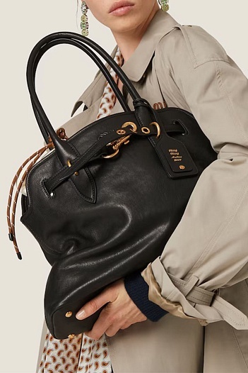 Женская кожаная сумка MIU MIU Aventure nappa 42x29 см - Black   