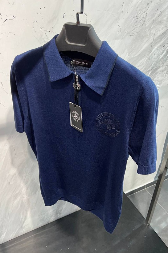 Мужское поло Stefano Ricci Eagle zip-neck - Blue