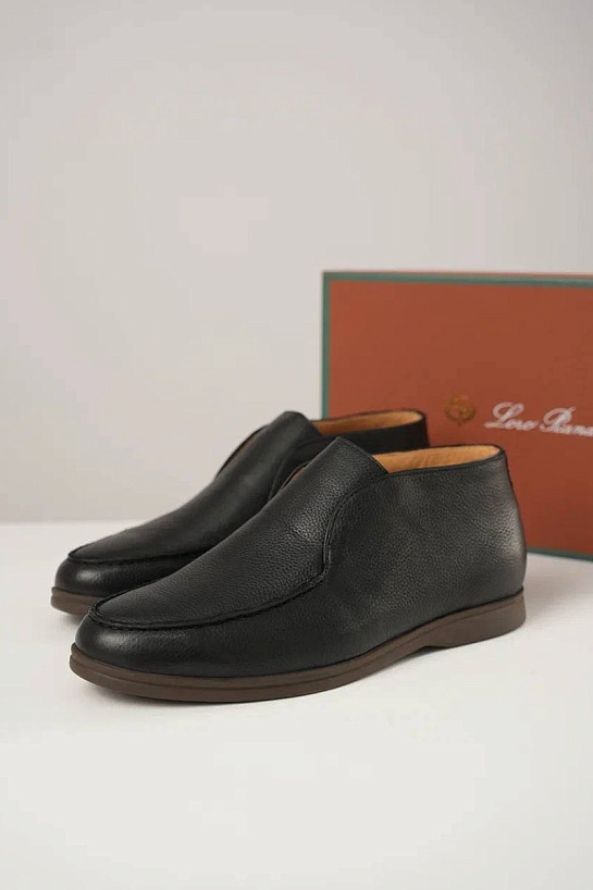 Кожаные лоферы с меховой стелькой Loro Piana Open Walk - Black