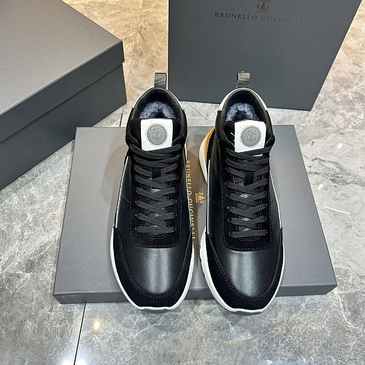 Кожаные кроссовки с мехом Brunello Cucinelli high-top - Black   