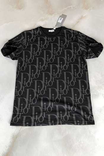 Чёрная мужская футболка Dior All-over Logo   