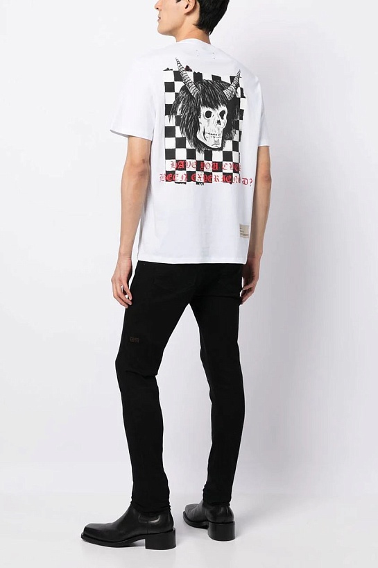 Белая оверсайз футболка Amiri x Wes Lang Checker Skull