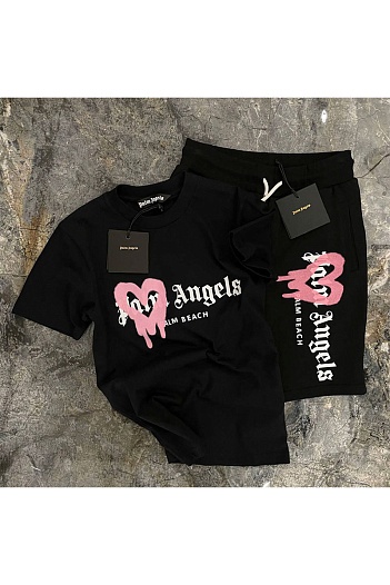 Мужские шорты Palm Angels Heart Sprayed Palm Beach - Black   