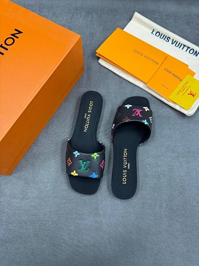 Женские кожаные шлёпанцы Louis Vuitton x Takashi Murakami Multicolore premium   