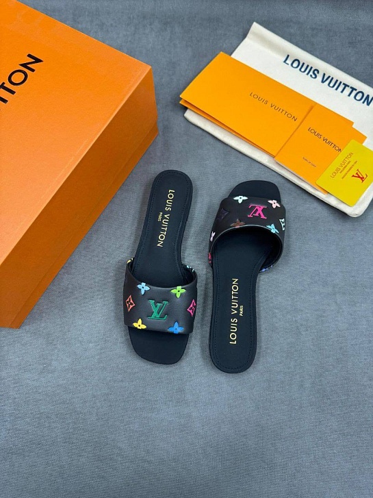 Женские кожаные шлёпанцы Louis Vuitton x Takashi Murakami Multicolore premium