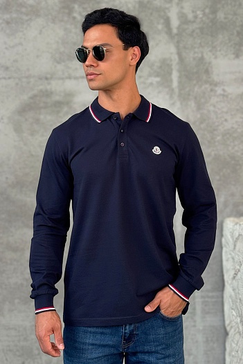 Тёмно-синее поло с длинным рукавом Moncler logo-patch   